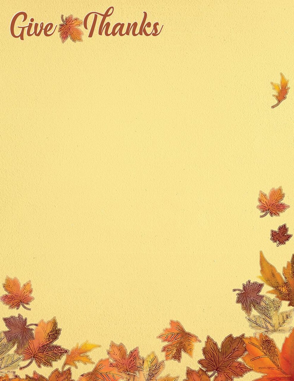 Great Papers! Fall Give Thanks Thanksgiving LetterheadStationery Letterhead, 8.5" x 11", Printer Friendly, 50 sheets